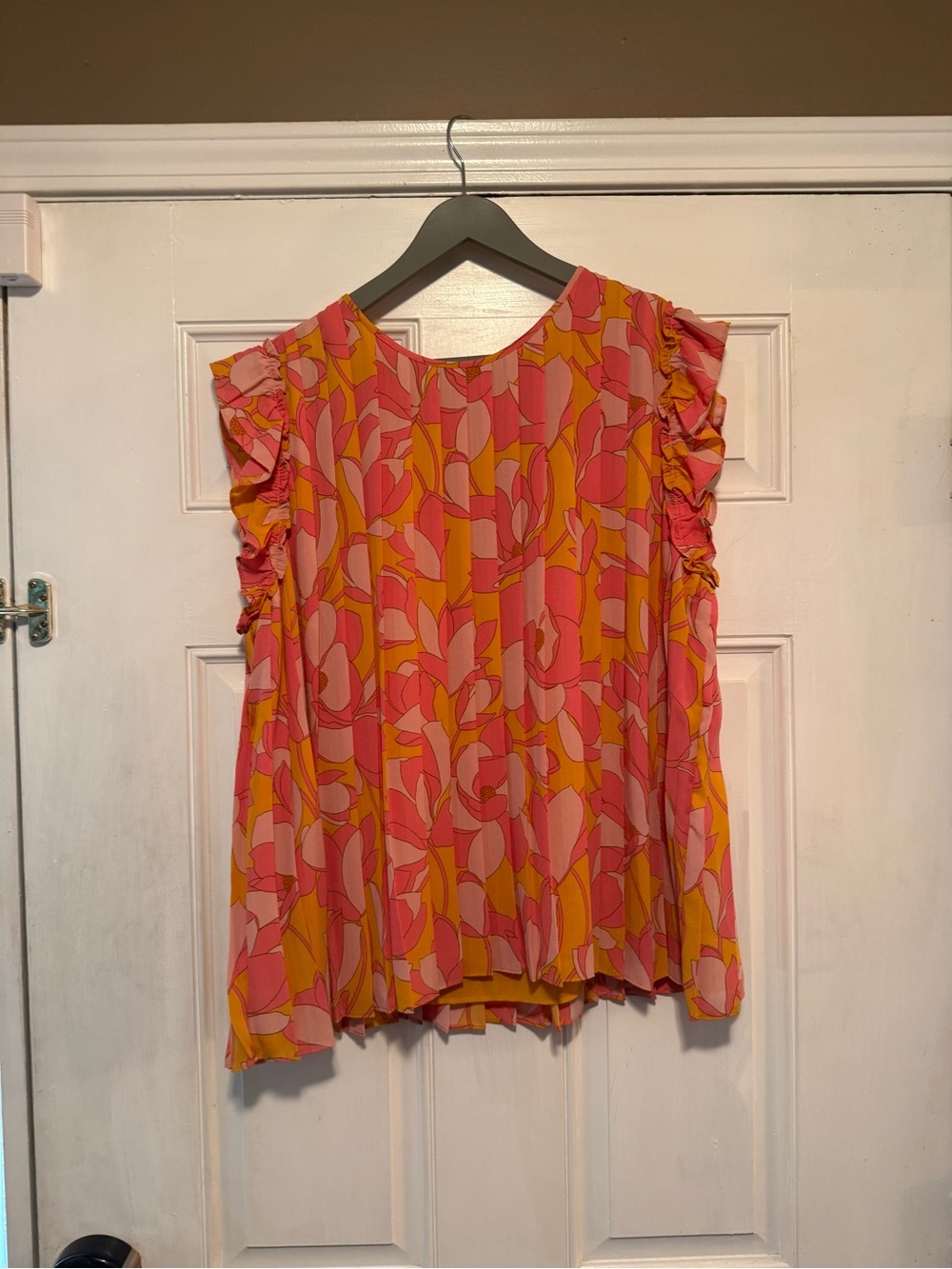 DR2 Floral Ruffle Sleeve Tank Top - Pink & Yellow